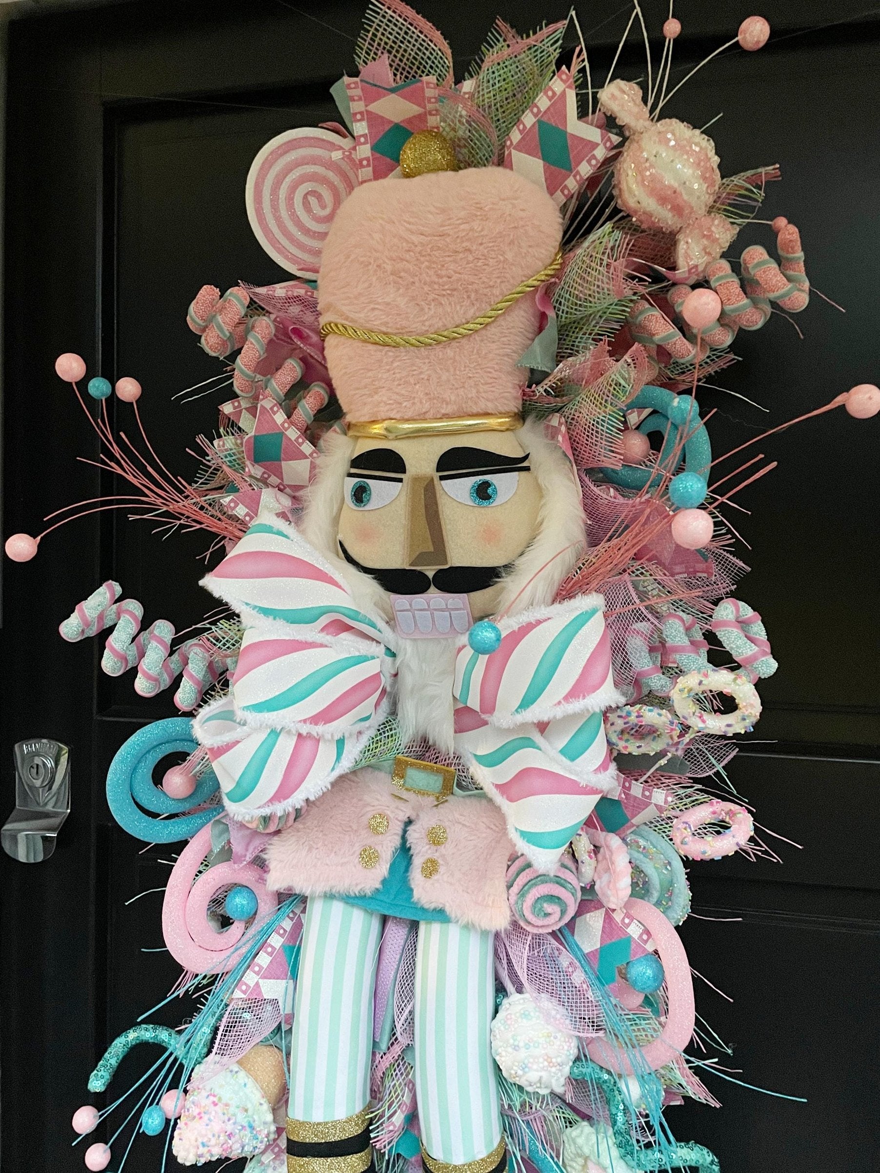 XXL Nutcracker Candy Christmas Wreath Front Door Sweets Pink Blue Xmas Swag - Hats By Cressida