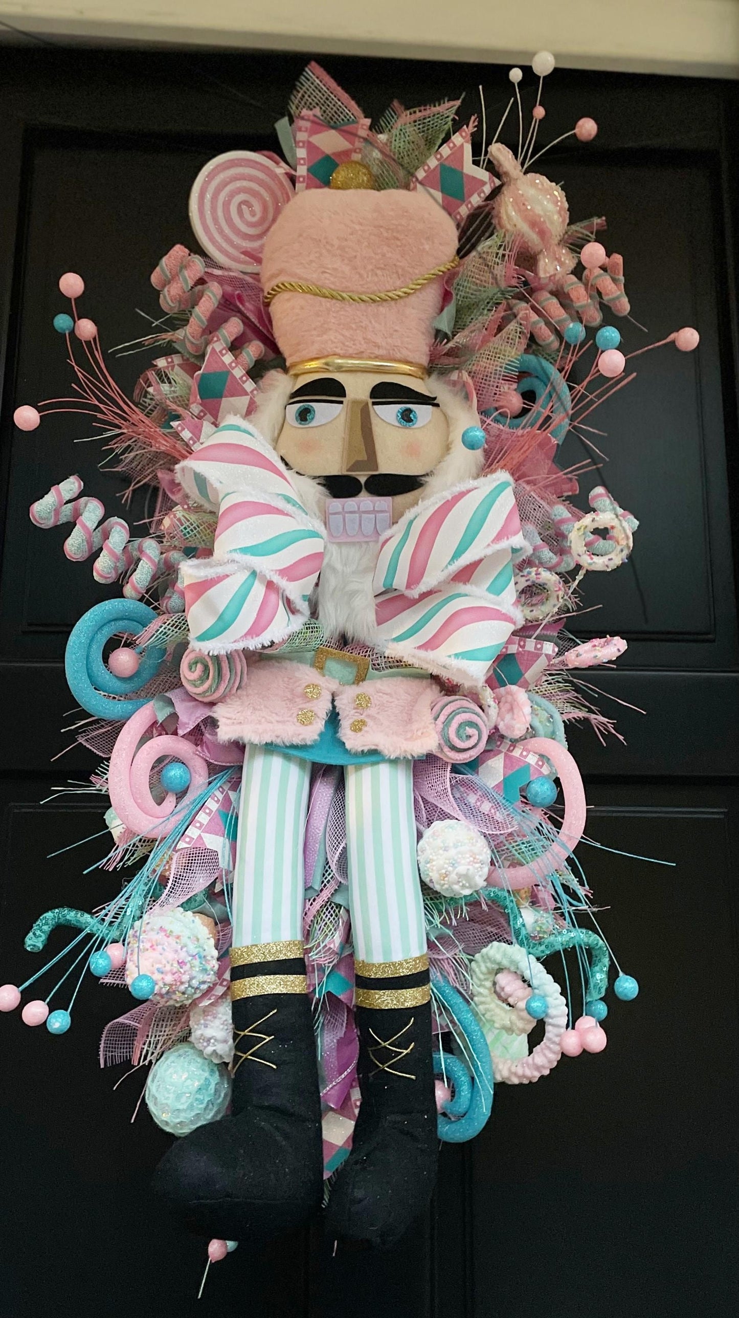 XXL Nutcracker Candy Christmas Wreath Front Door Sweets Pink Blue Xmas Swag - Hats By Cressida
