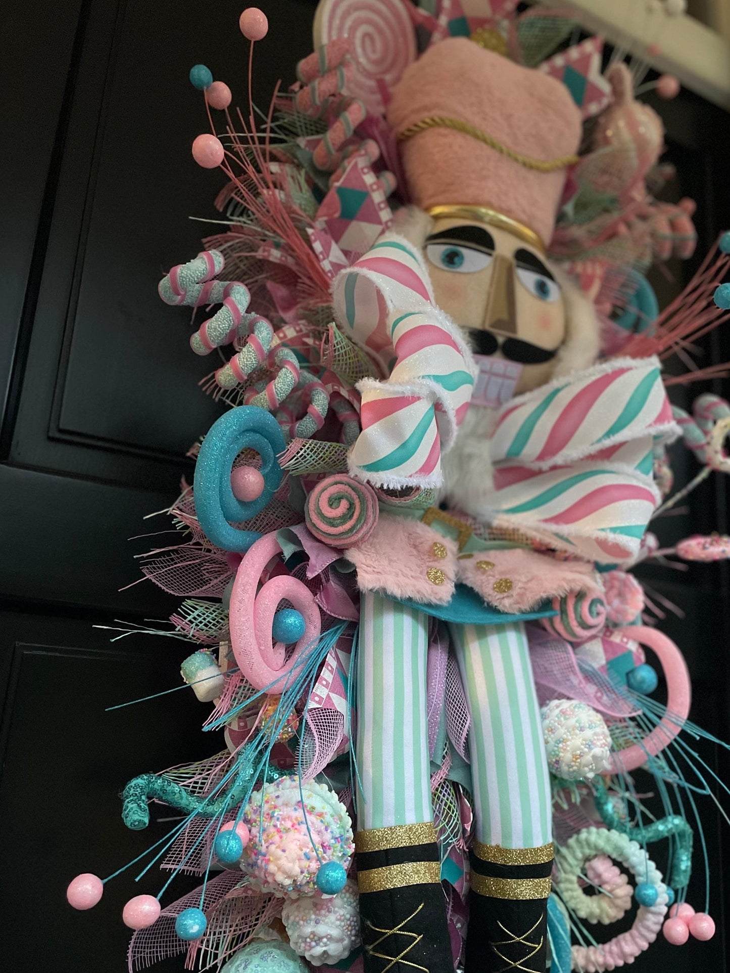XXL Nutcracker Candy Christmas Wreath Front Door Sweets Pink Blue Xmas Swag - Hats By Cressida