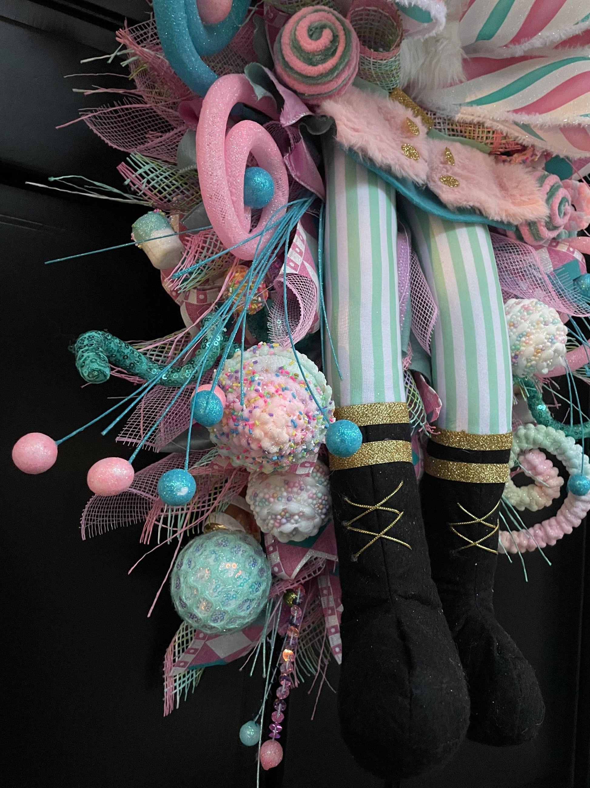 XXL Nutcracker Candy Christmas Wreath Front Door Sweets Pink Blue Xmas Swag - Hats By Cressida