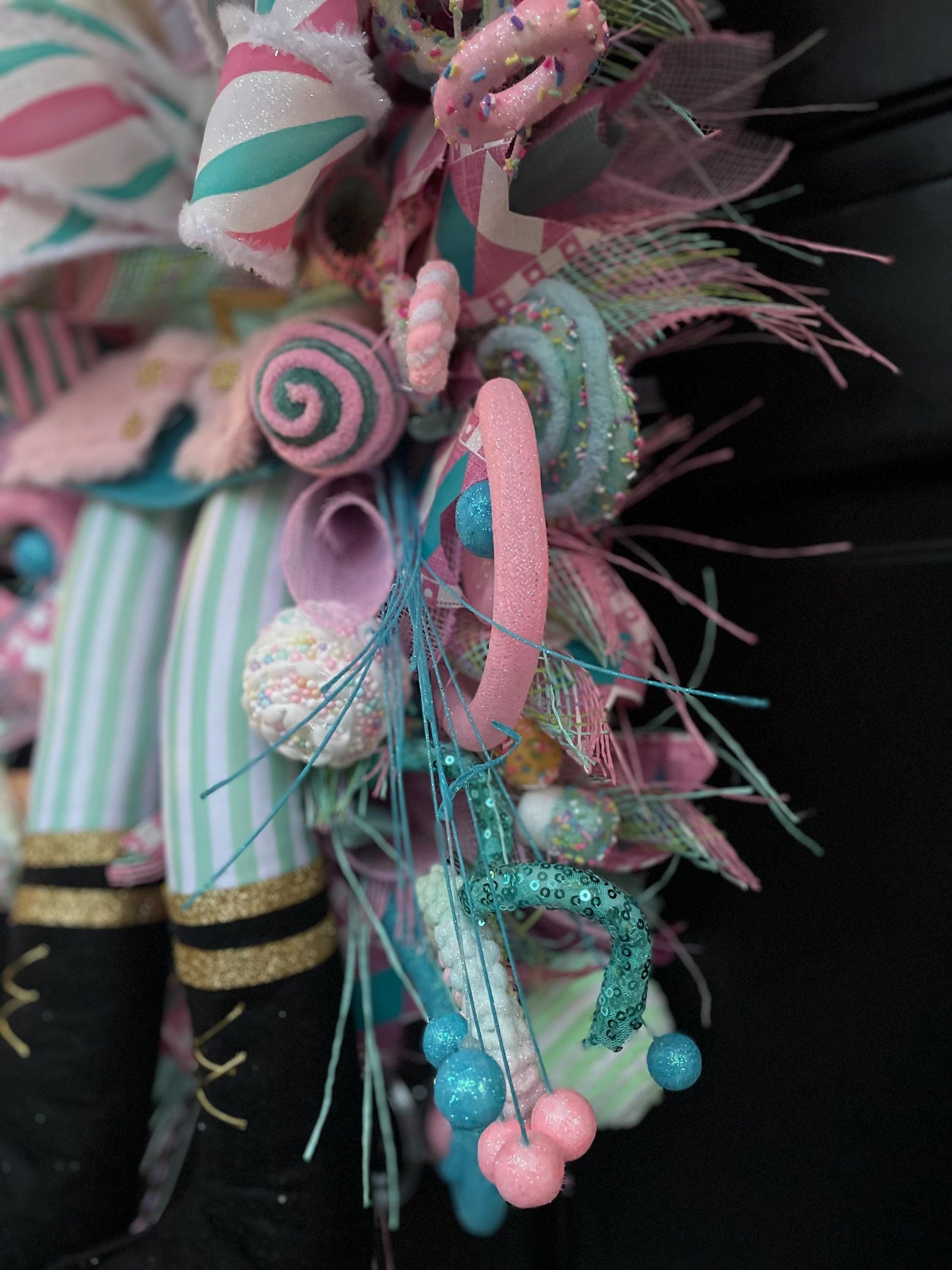 XXL Nutcracker Candy Christmas Wreath Front Door Sweets Pink Blue Xmas Swag - Hats By Cressida