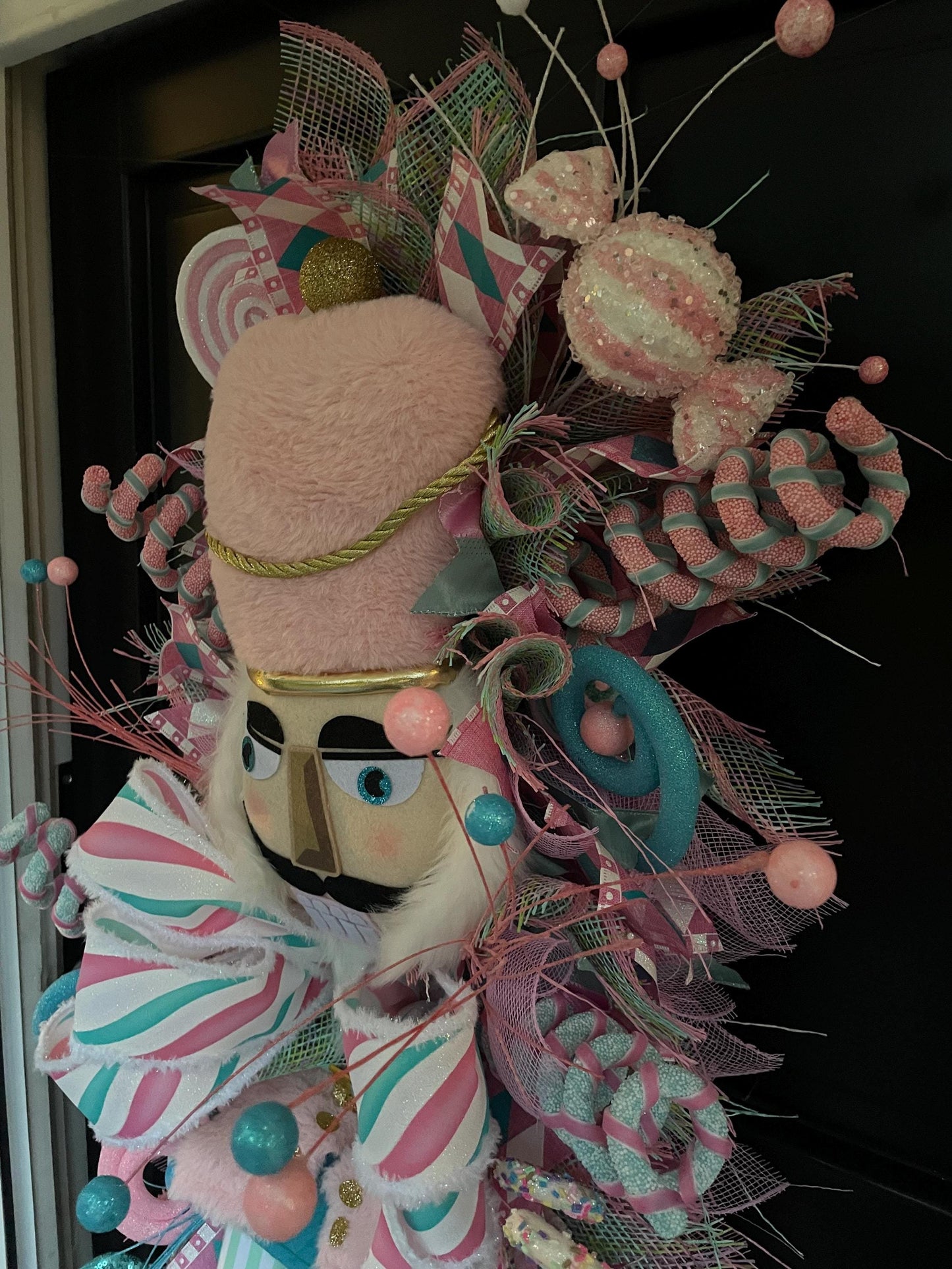 XXL Nutcracker Candy Christmas Wreath Front Door Sweets Pink Blue Xmas Swag - Hats By Cressida