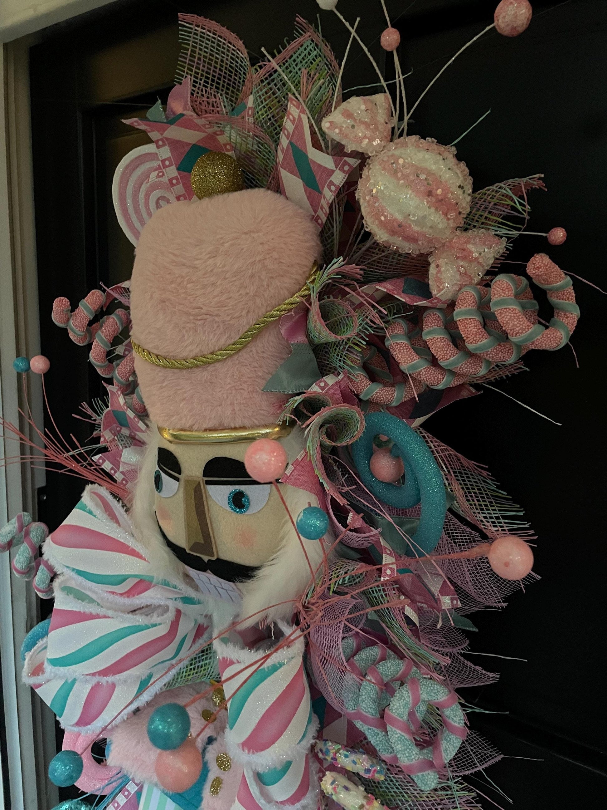 XXL Nutcracker Candy Christmas Wreath Front Door Sweets Pink Blue Xmas Swag - Hats By Cressida