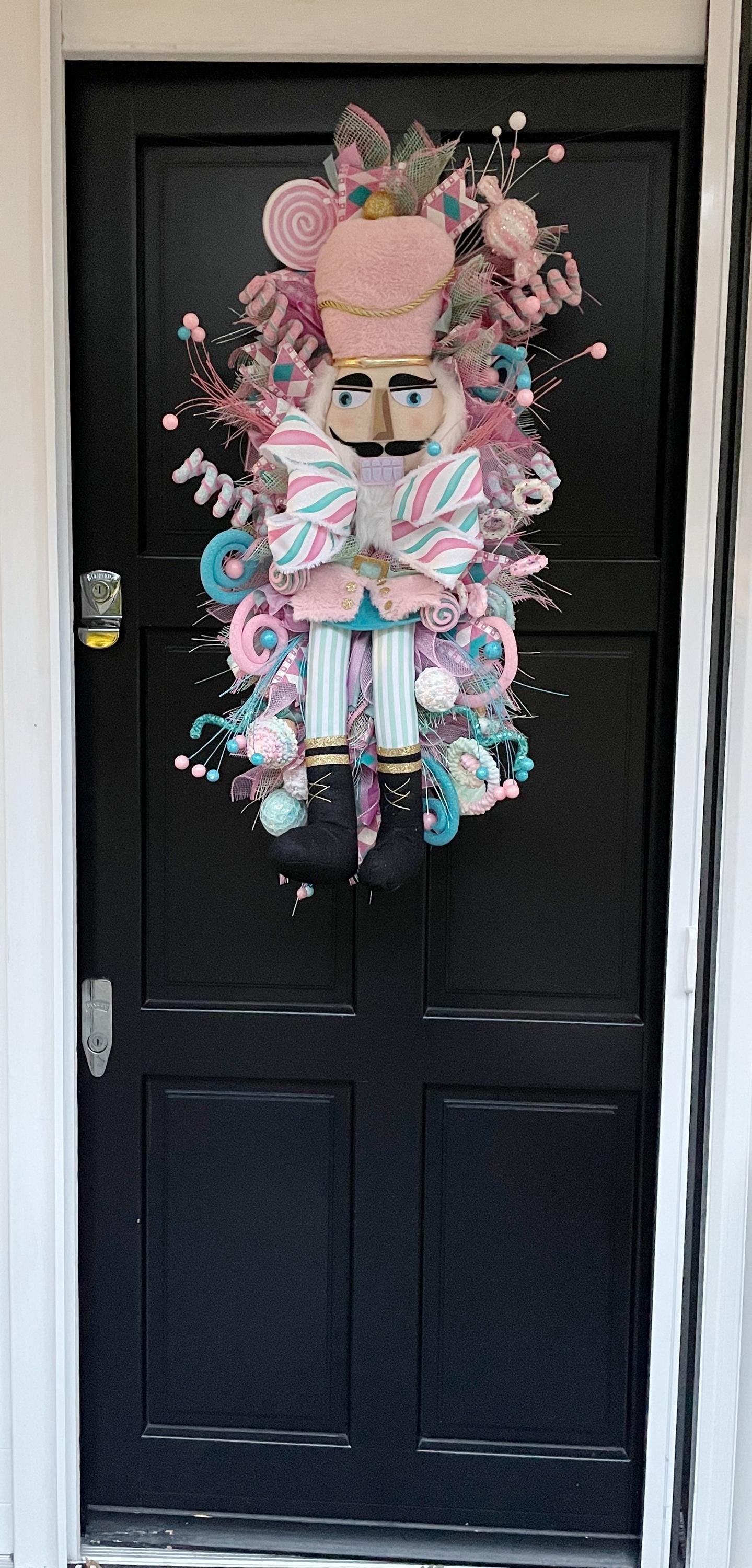 XXL Nutcracker Candy Christmas Wreath Front Door Sweets Pink Blue Xmas Swag - Hats By Cressida