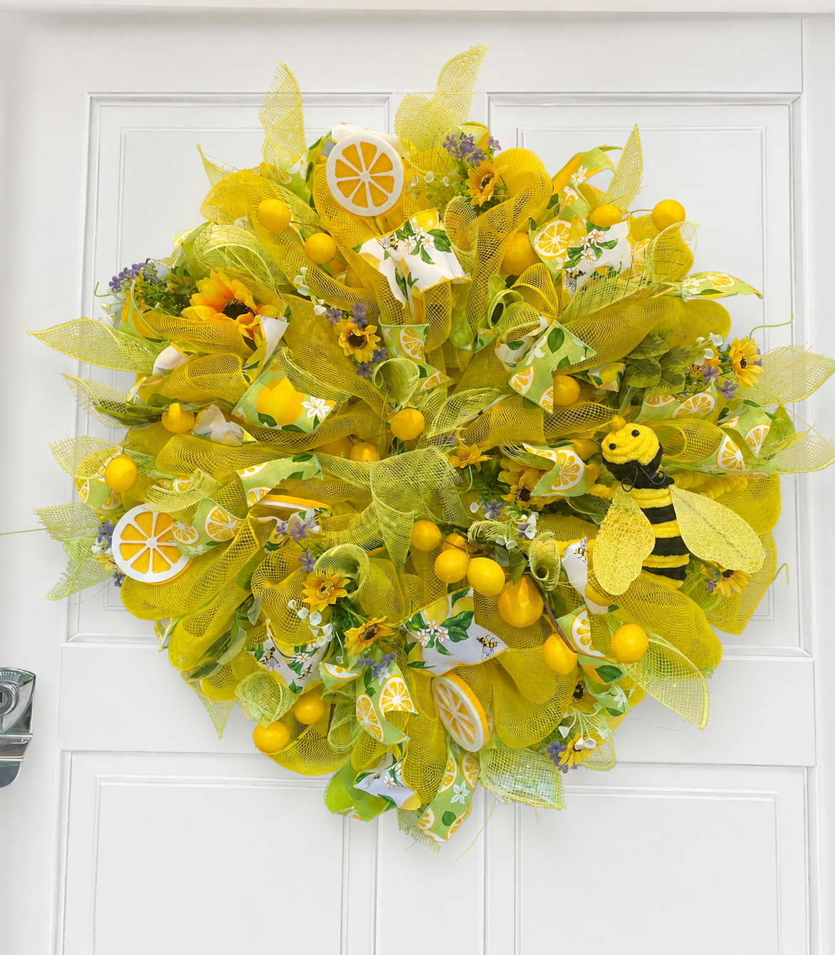 Lemon & Bee Summer Wreath 60cm | Sunflower Front Door Wreath