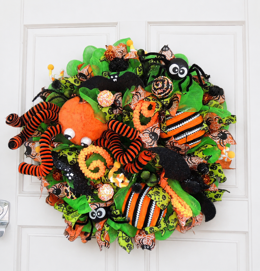 Large Spider Halloween Wreath 50cm | Trick or Treat Front Door Wreath