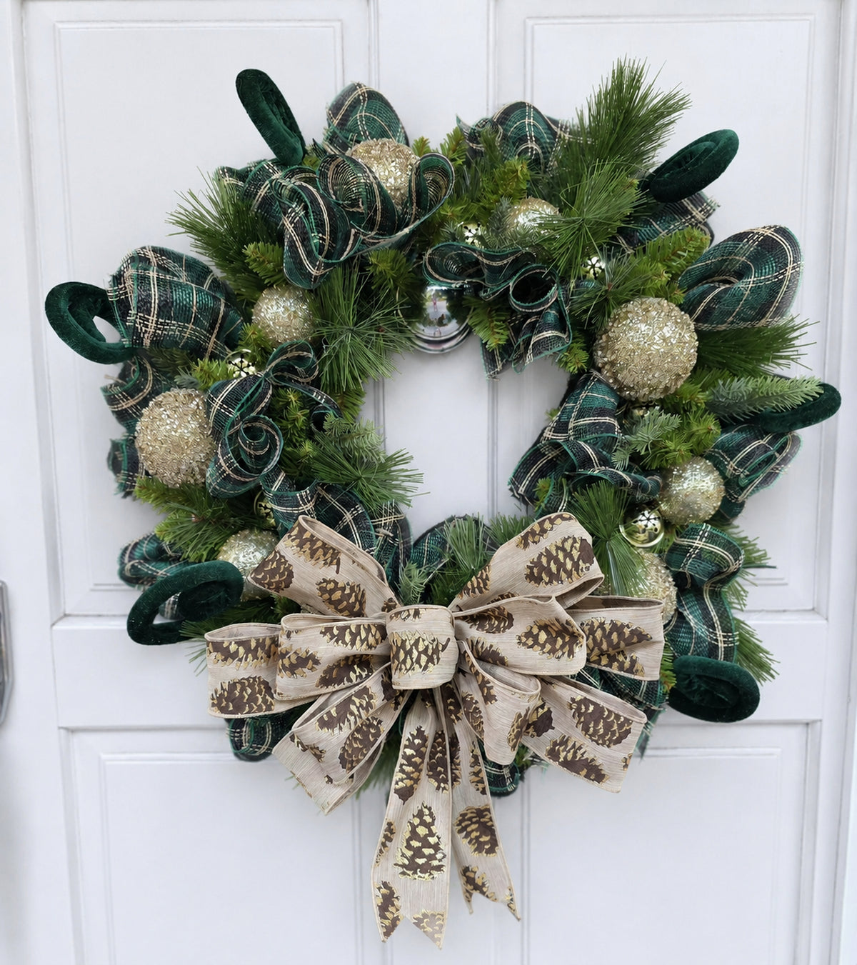 Luxury Gold & Green Christmas Wreath | Long Needle Pine Front Door Wreath | 60cm (24")