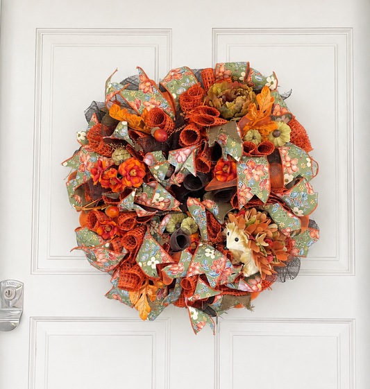 Luxury Hedgehog Autumn Wreath | Woodland Harvest Front Door Wreath | 50cm (20")