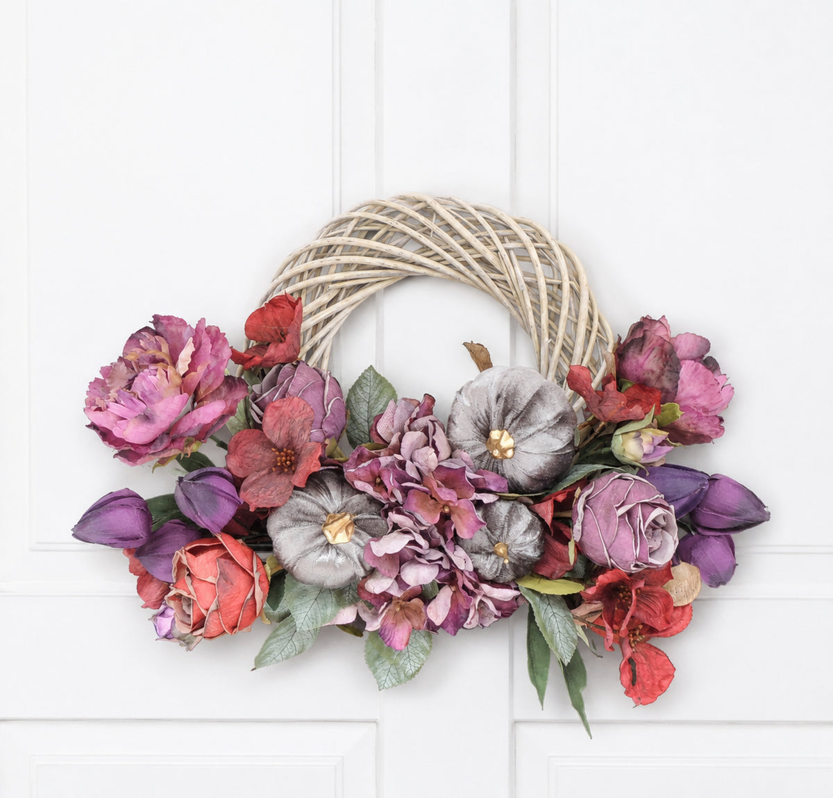 Mauve Autumn Pumpkin Wreath 45cm | Plum & Dusty Rose Fall Floral Wreath