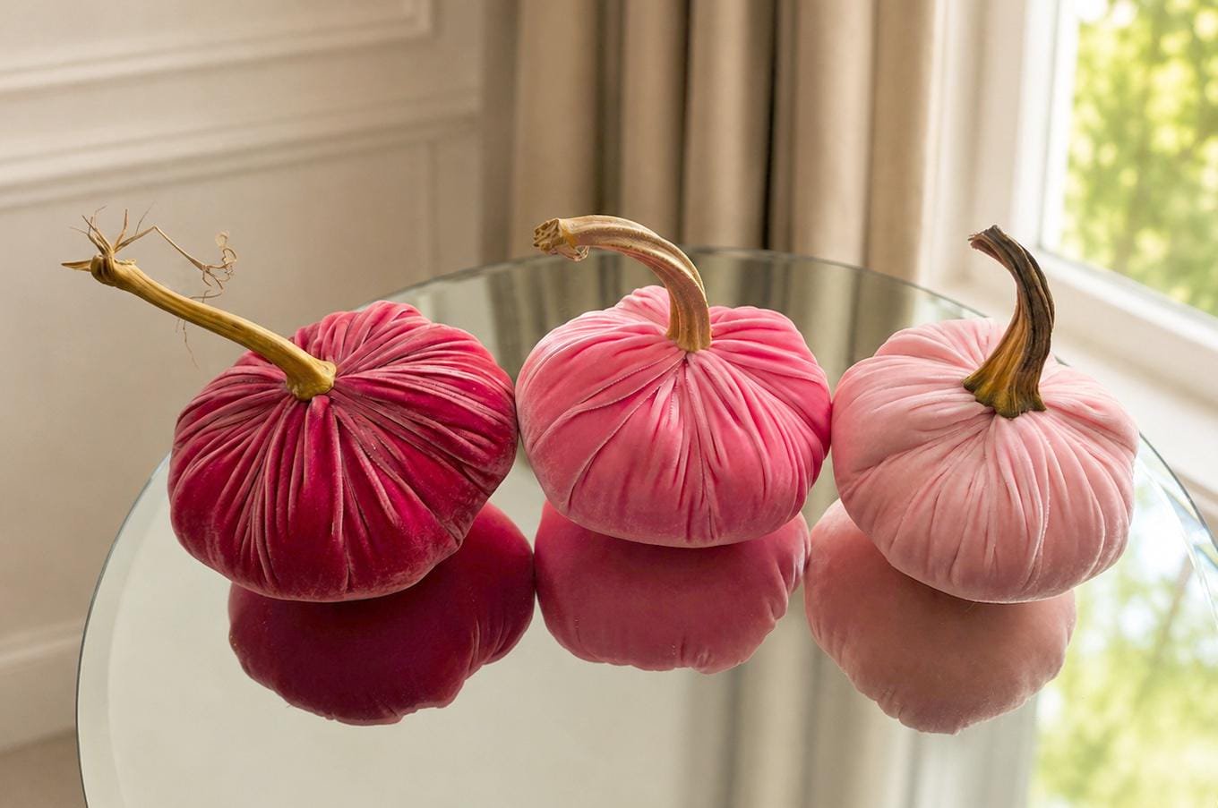SET 3 X-SMALL Candy Pale Blush Fuchsia Pink Silk Velvet Pumpkins, Cozy Home Decor, Wedding, Thanksgiving Bowl Fillers, Seasonal Modern Decor