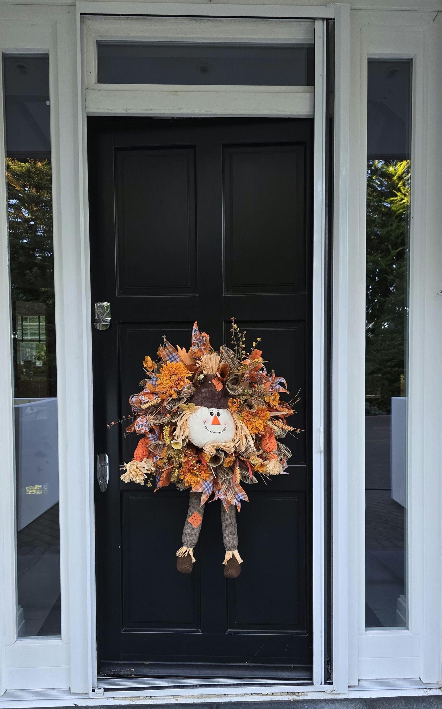 Large Autumn Fall Orange Scarecrow Harvest Front Door Wreath Luxury Rustic Wall Porch Hanger House Home Decor Decorations Thanksgiving Boho
