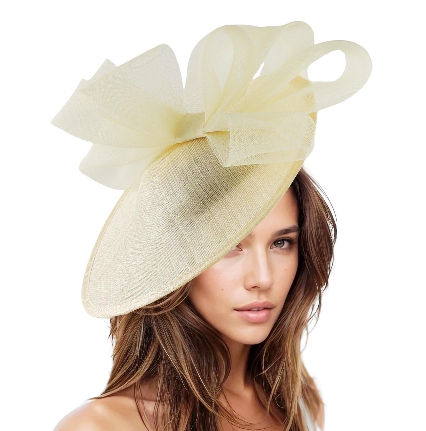 Lemon Butter Pale Lemon Yellow Saucer Disc Kentucky Derby Fascinator Hat Royal Ascot Wedding Cocktail Formal Womens Tea Party Hat Designer