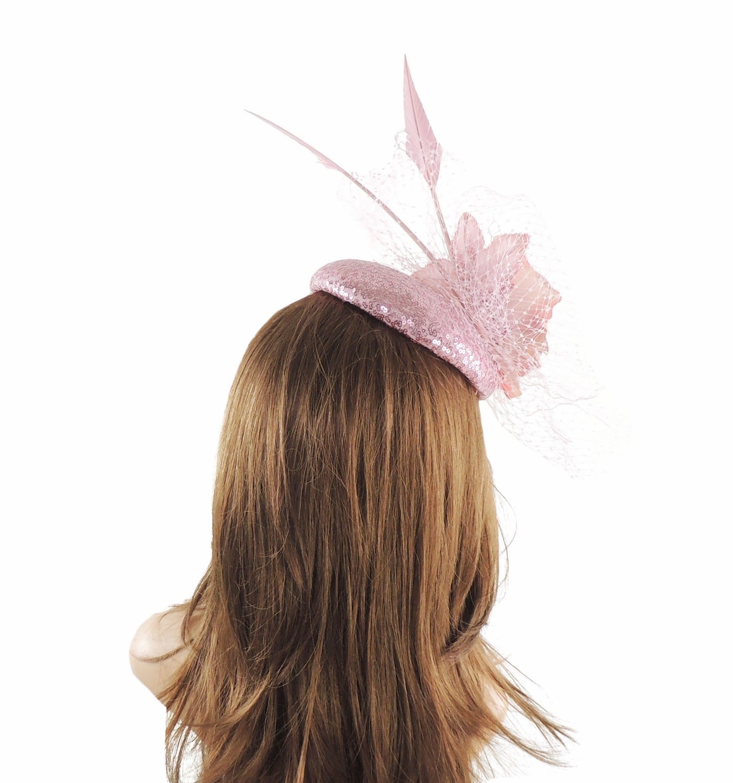 Dusky Pink Sequin Kentucky Derby Hats Percher Pillbox Ascot Church Race Day Tea Garden Party Wedding Formal Occasion Woman Rose SALE