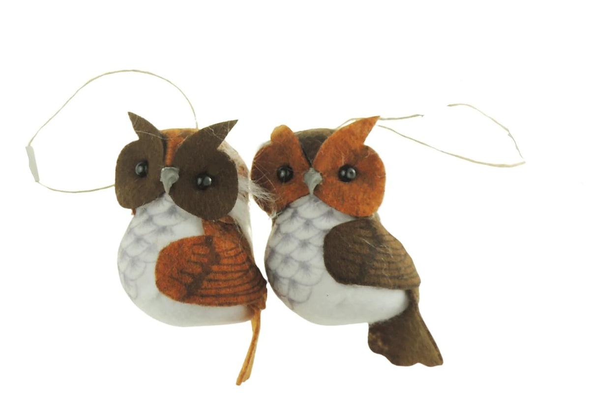 Brown Owl Hanging Christmas Tree Decorations 7cm, Set of 2