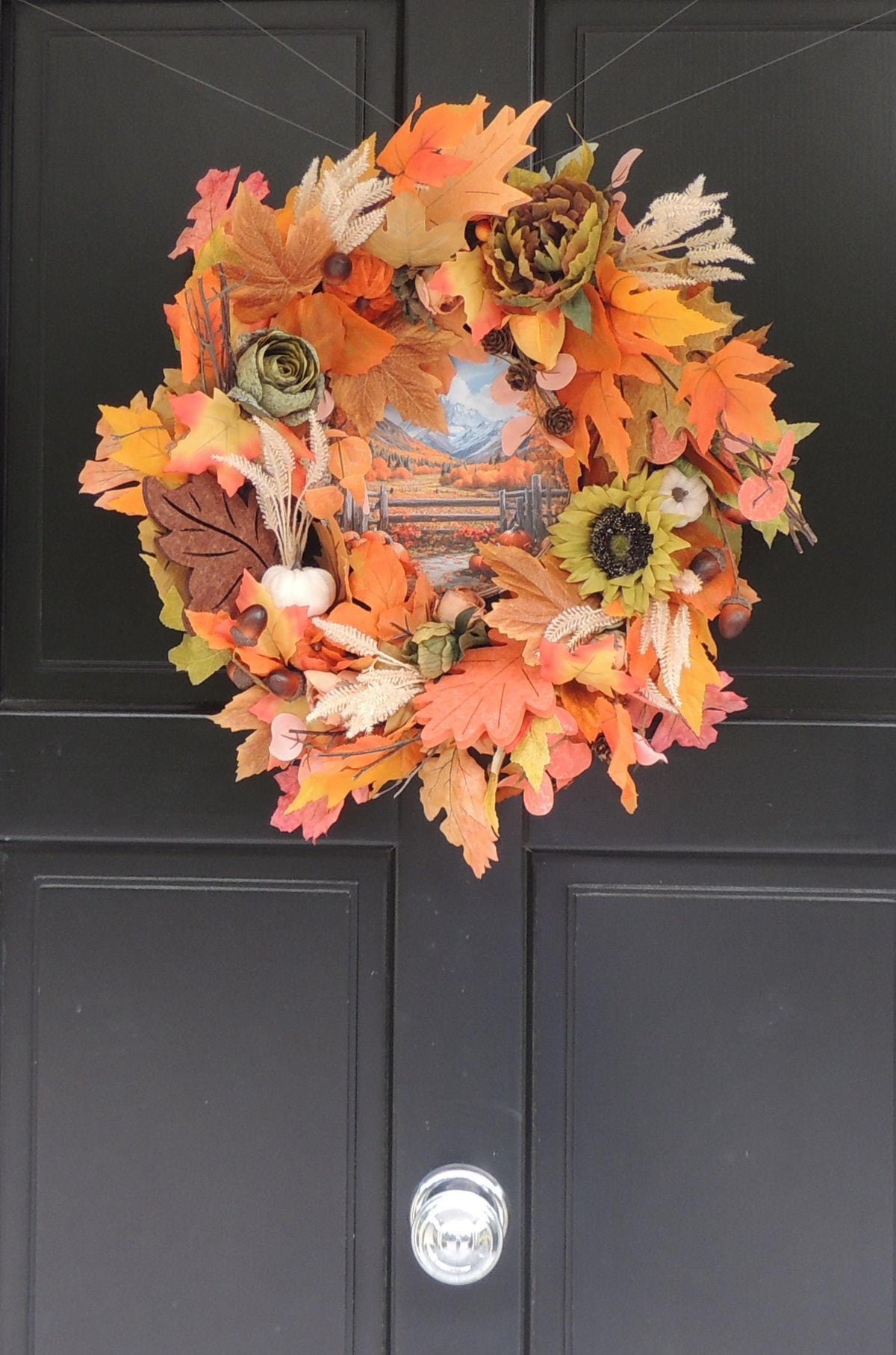 Autumn Harvest Wreath | Sunflowers, Pumpkins, Leaves, Farmhouse Door Decor