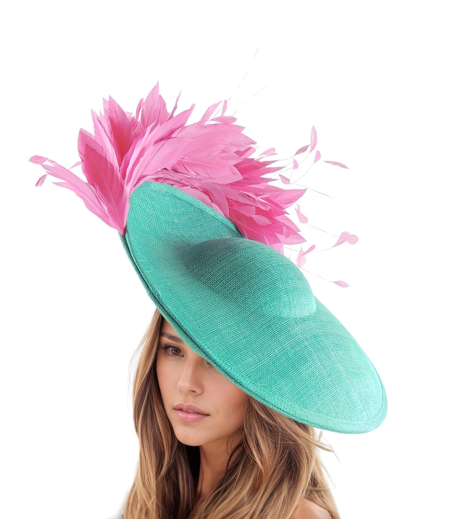 Fuchsia Hot Pink Jade Green Ascot Fascinator Hat Kentucky Derby Tea Party Luncheon Cocktail Evening Formal Occasion Platter Classy Dress Fun