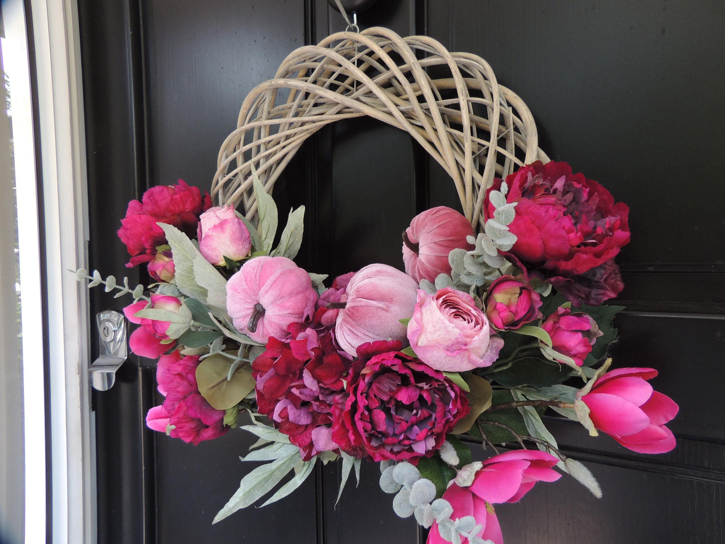 Fuchsia Autumn Wreath, Pink Pumpkin Front Door Wreath, Luxury Fall Decor, Peony Wreath, Thanksgiving Wreath, Summer Wreath, Summer Wreath