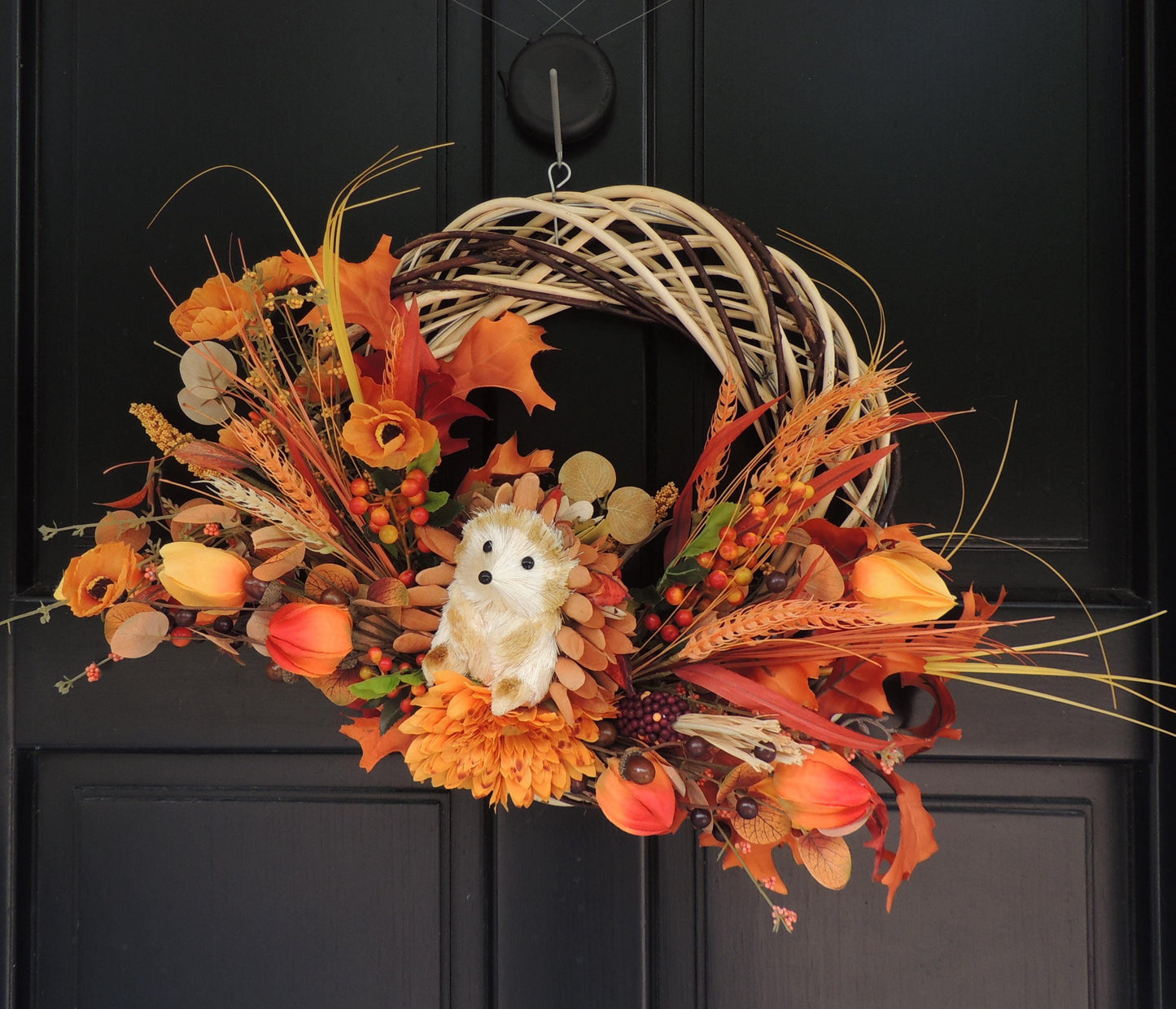 Orange Autumn Pumpkin Door Wreath, Green Fall Swag, Luxury Autumn Front Door Decor,Thanksgiving Wreath, Glam Fall Door Hanger,Harvest Wreath
