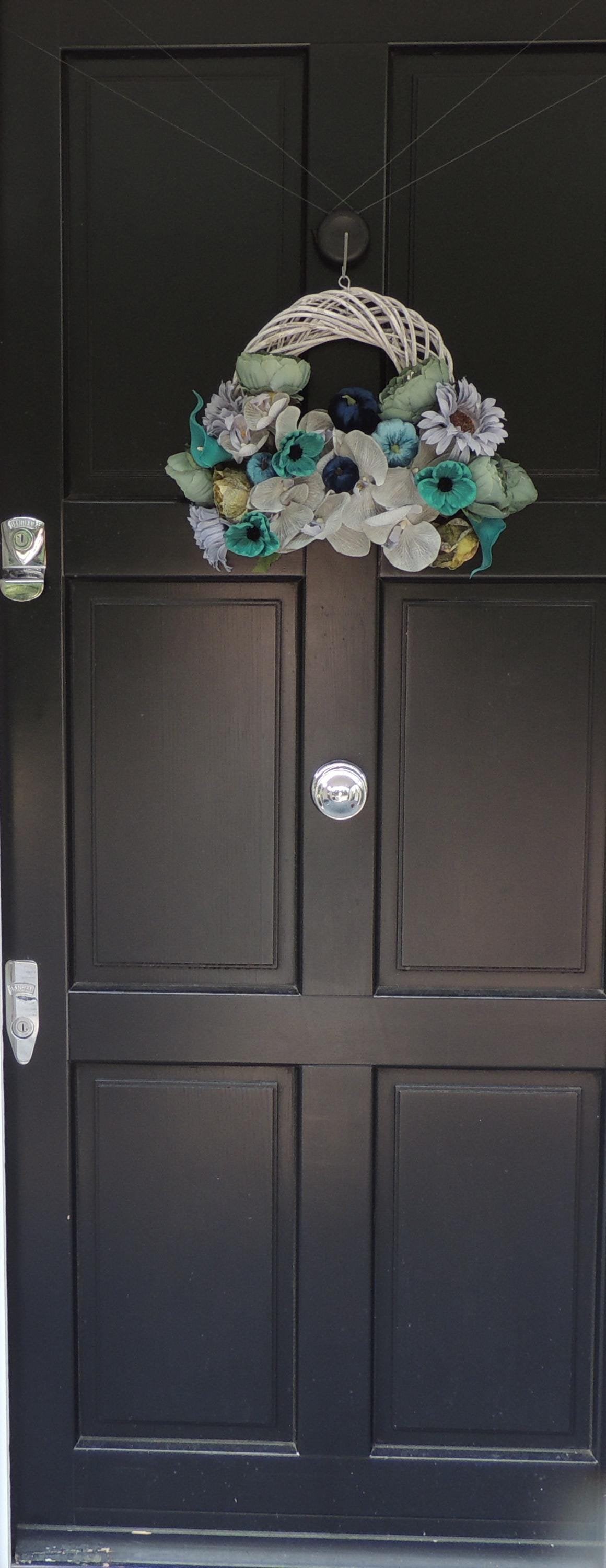 Blue Pumpkin Wreath, Beach House Front Door Wreath, Teal Floral Wreath, Turquoise Wreath, Modern Summer Wreath, Luxury Door Decor,Lake House