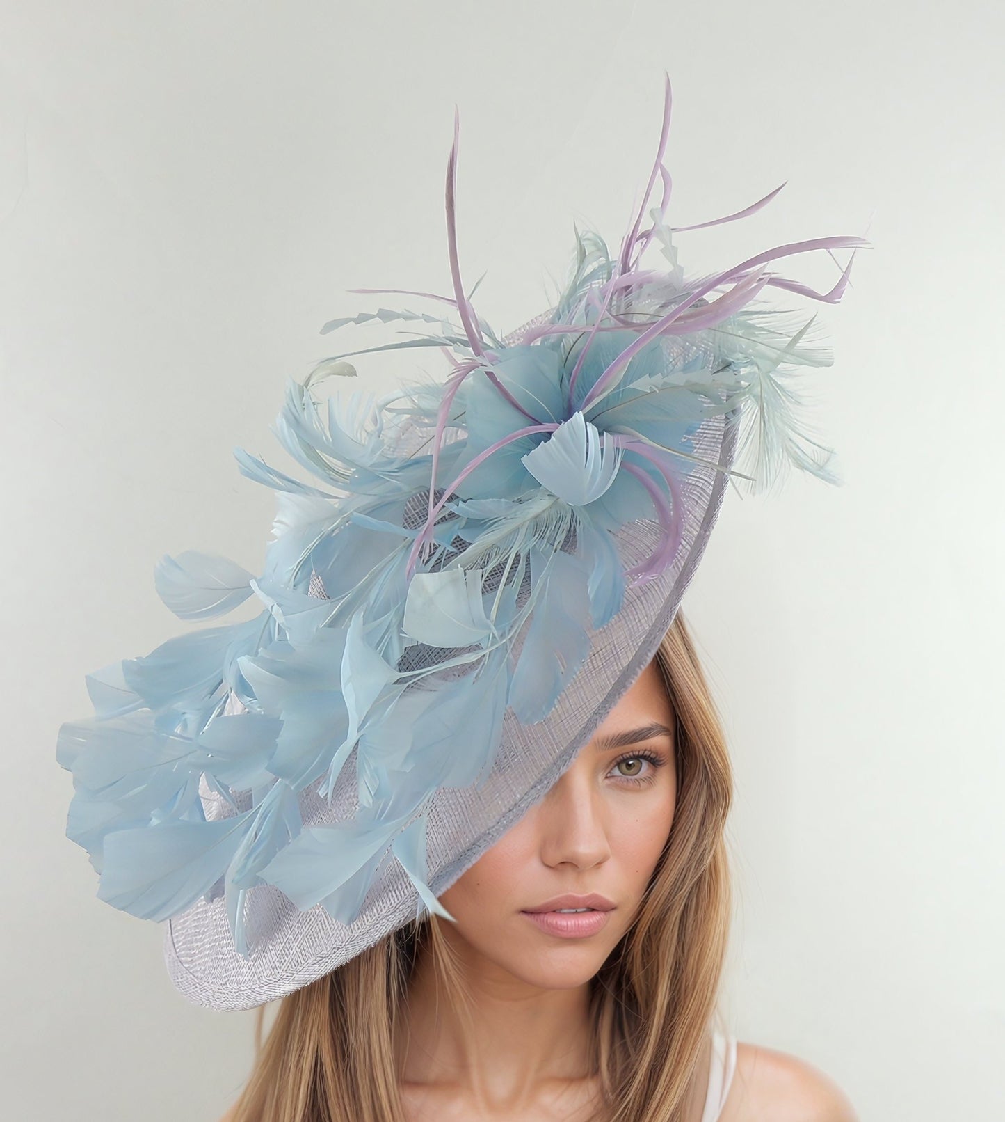 Lilac Baby Blue Derby Fascinator Hat Headband Kentucky Ascot Wedding Tea Party Statement Floral  Woman Suacer Platter Powder Blue Lavender