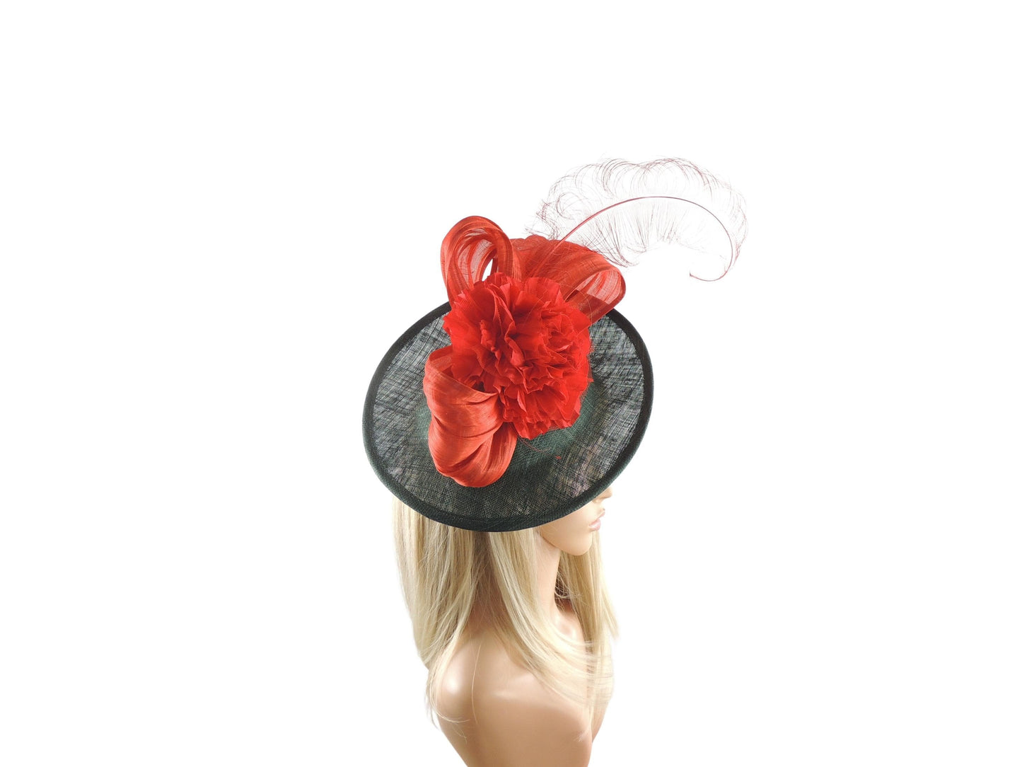 Dark Green Red Kentucky Derby Fascinator Hats Ascot Church Race Tea Garden Party Wedding Occasion Custom Woman Statement Forest Bottle Green