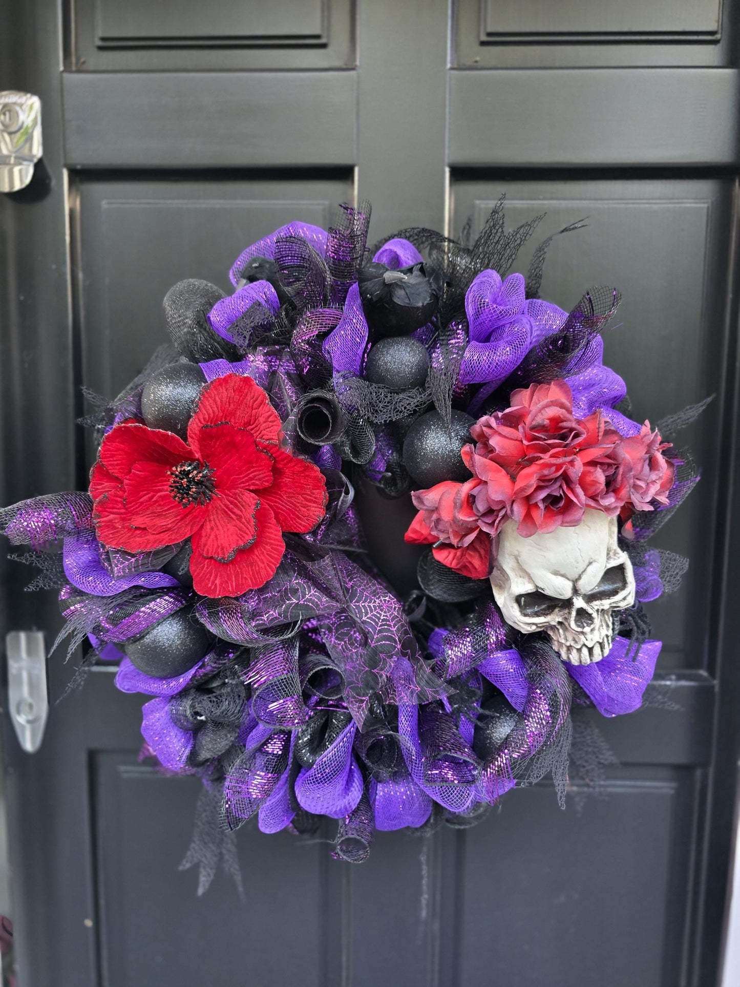 Large Halloween Front Door Wreath Spooky Hanger Black Red Purple Creepy Spider Wall Porch Hanger Handmade House Decor Decoration Welcome