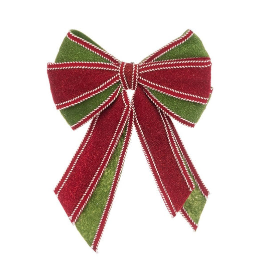 Large 40cm Red Green Glitter Hard Felt Festive Bow Hanging Christmas Bow Xmas...