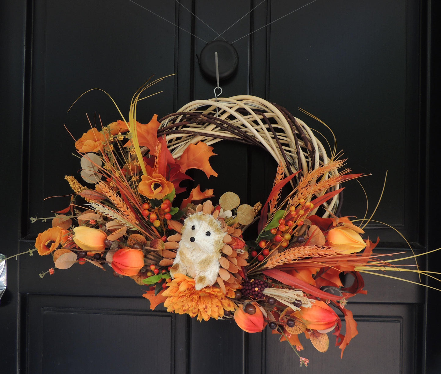 Orange Autumn Pumpkin Door Wreath, Green Fall Swag, Luxury Autumn Front Door Decor,Thanksgiving Wreath, Glam Fall Door Hanger,Harvest Wreath