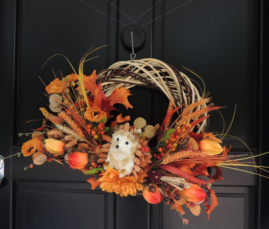 Orange Autumn Pumpkin Door Wreath, Green Fall Swag, Luxury Autumn Front Door Decor,Thanksgiving Wreath, Glam Fall Door Hanger,Harvest Wreath