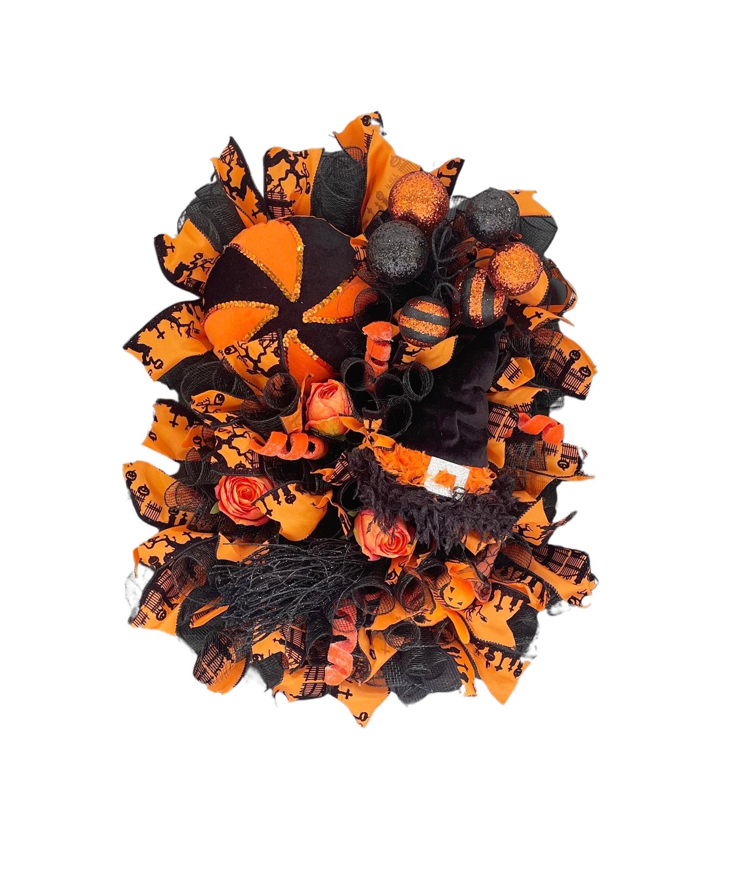 20" Halloween Door Wreath, Luxury Halloween Wreath, Black Orange Front Door Decor, Witch Wreath, Pumpkin Decor Square