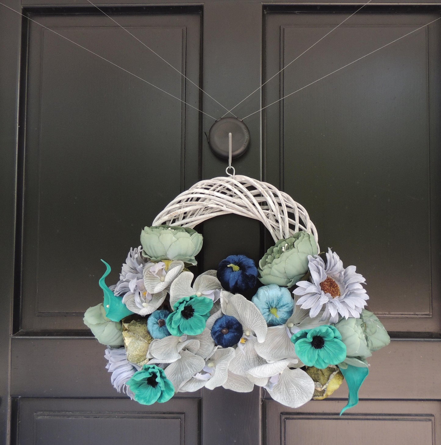 Blue Pumpkin Wreath, Beach House Front Door Wreath, Teal Floral Wreath, Turquoise Wreath, Modern Summer Wreath, Luxury Door Decor,Lake House