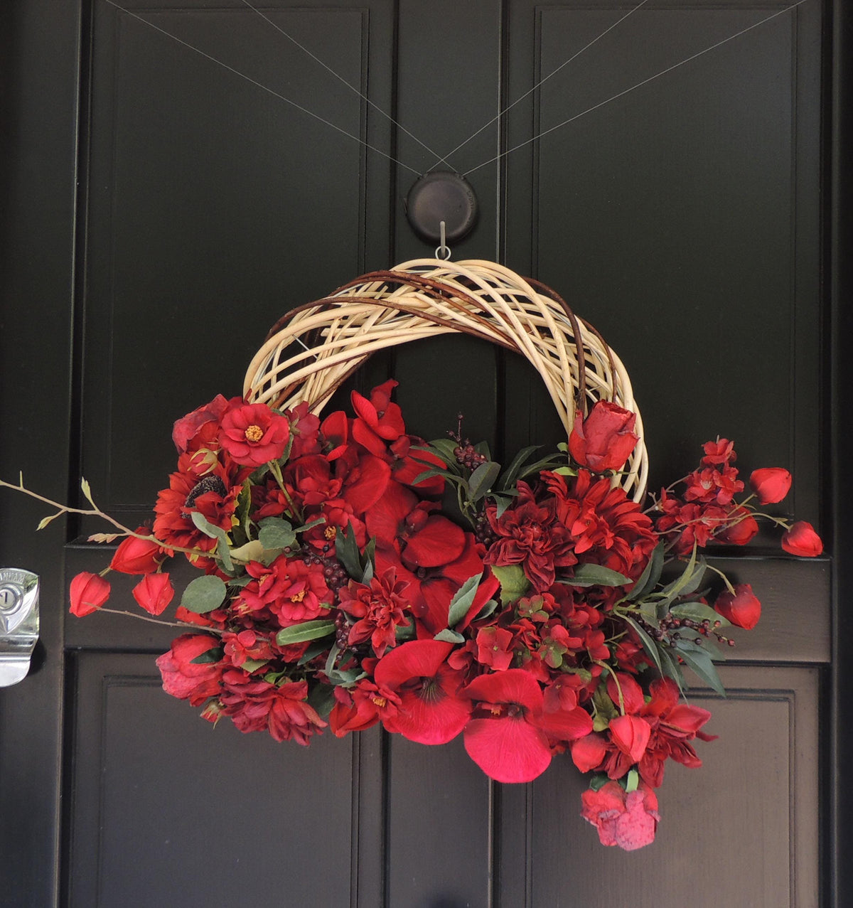 Red Floral Wreath 45cm | Rose & Hydrangea Year Round Front Door Wreath
