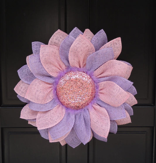 Pink Purple Sunflower Front Door Wreath Outdoor Summer Decor Flower Hanger Wall Decoration Housewarming Gift Welcome Autumn Farmhouse Rustic