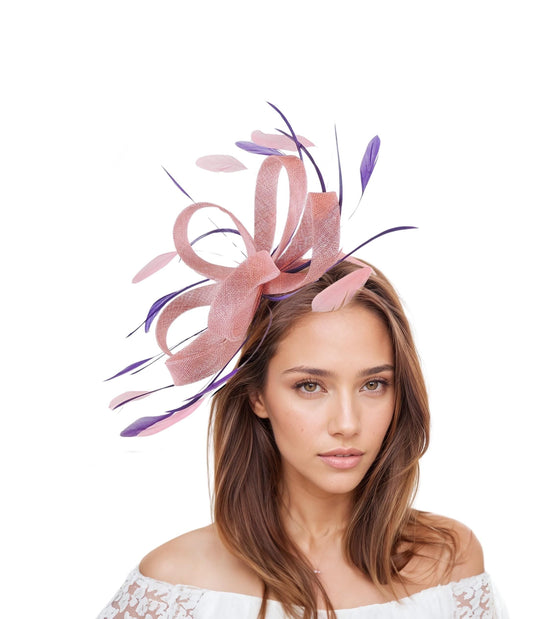 Dusky Pink Purple Fascinator Hat Kentucky Derby Ascot  Tea Party Wedding Headband Cocktail Bow Small Headpiece SALE Blush