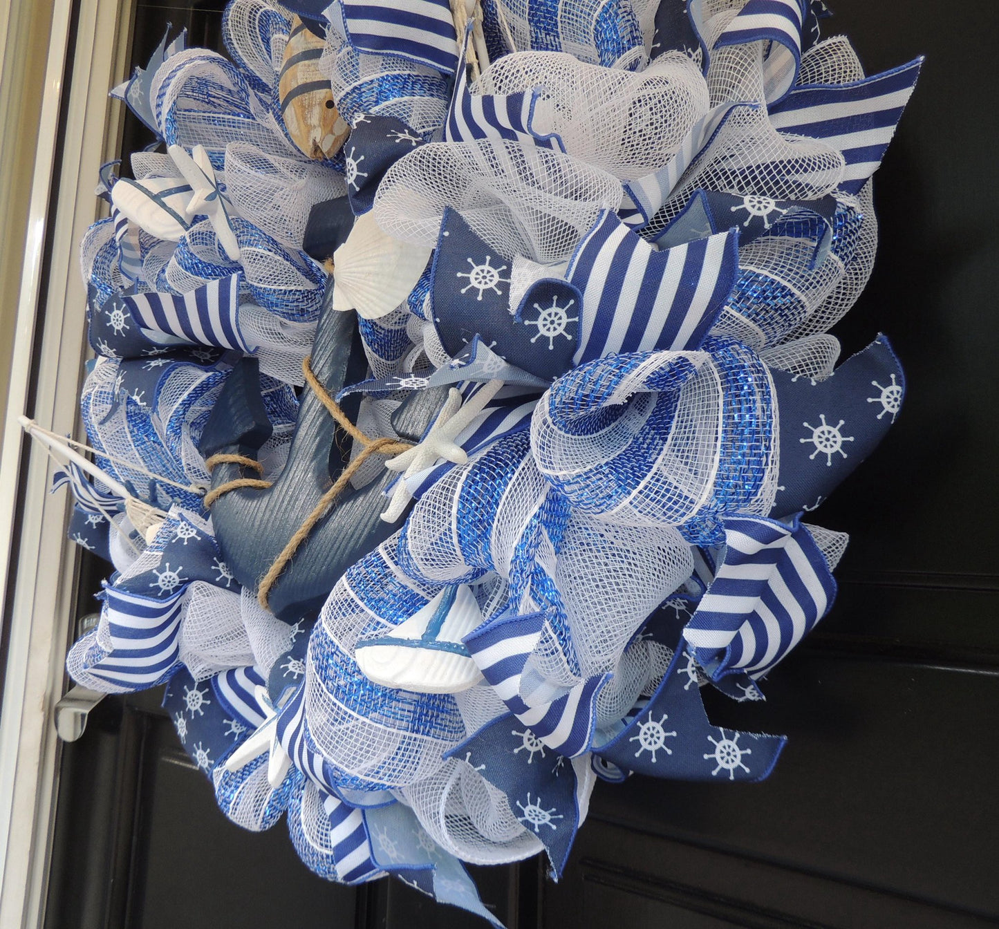 20" Nautical Wreath, Coastal Beach House Wreath, Blue White Anchor Door Decor, Seaside Lake House Decor, Sailboat Ocean Wreath