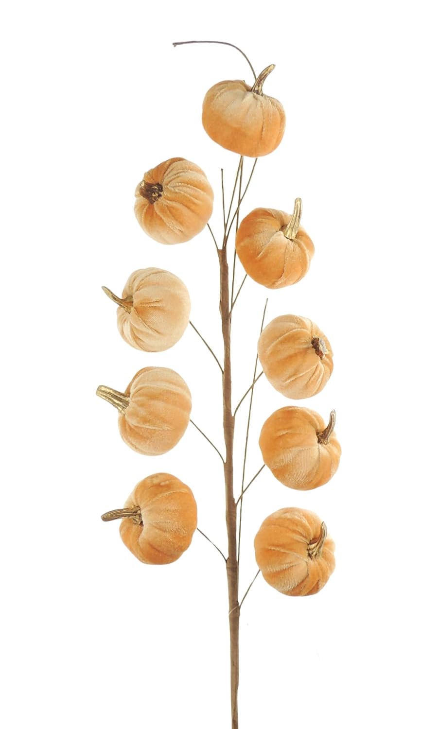 CRESSIDA Autumn Fall Velvet Pumpkin Spray Stem 66cm with 9 Pumpkins