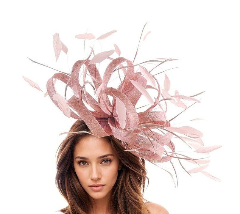 Dusty Pink Statement Hatinator Kentucky Derby Fascinator Womens Ascot Headwear Ladies Day Hats Formal Feather Headpiece High Tea Party Races