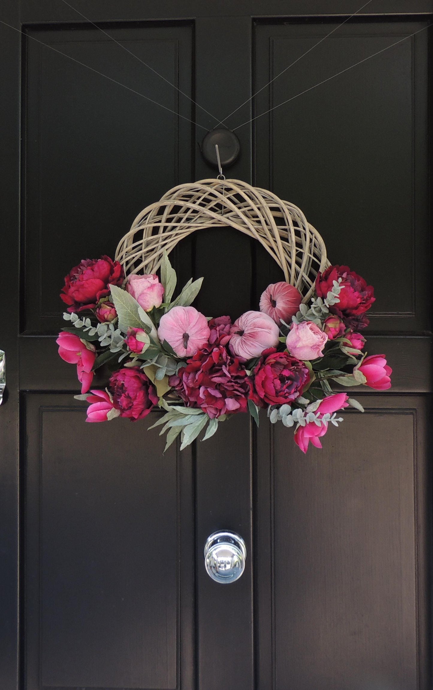 Fuchsia Autumn Wreath, Pink Pumpkin Front Door Wreath, Luxury Fall Decor, Peony Wreath, Thanksgiving Wreath, Summer Wreath, Summer Wreath