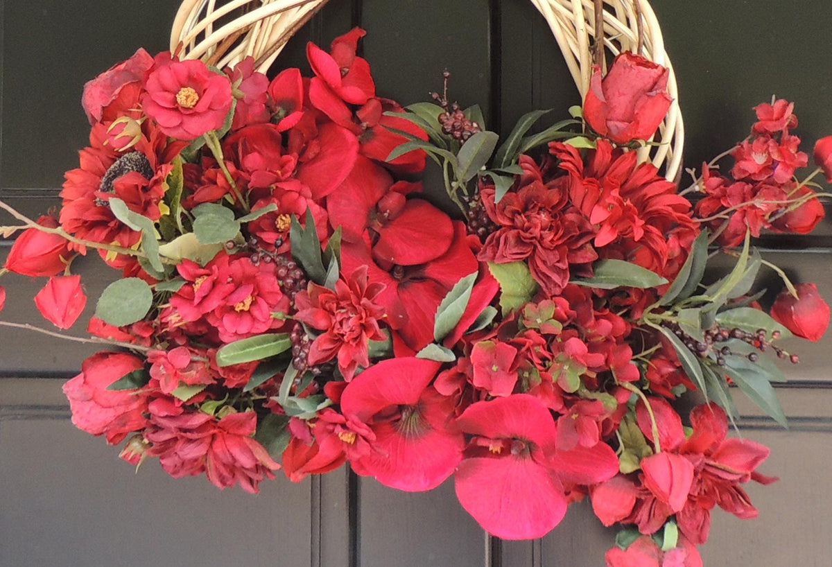Red Floral Wreath 45cm | Rose & Hydrangea Year Round Front Door Wreath