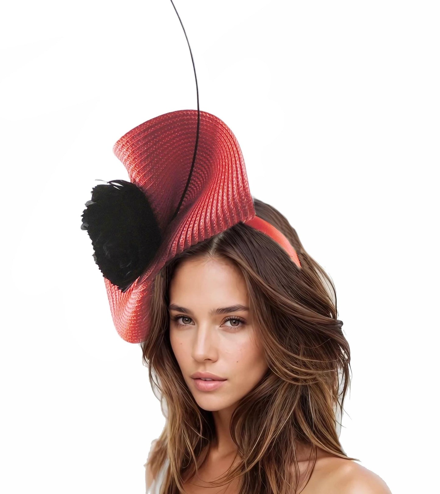 Black Red Statement Kentucky Derby Ascot Fascinator Hat Feather Headband Tea Party Cocktail Race Day Church Polo Wedding Guest Flower Custom