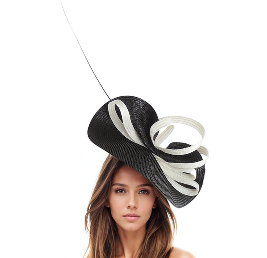 Black White Statement Fascinator Womans Hat Races Kentucky Derby Oaks Ascot Weddings Garden Cocktail Tea Parties Church Headband luncheon