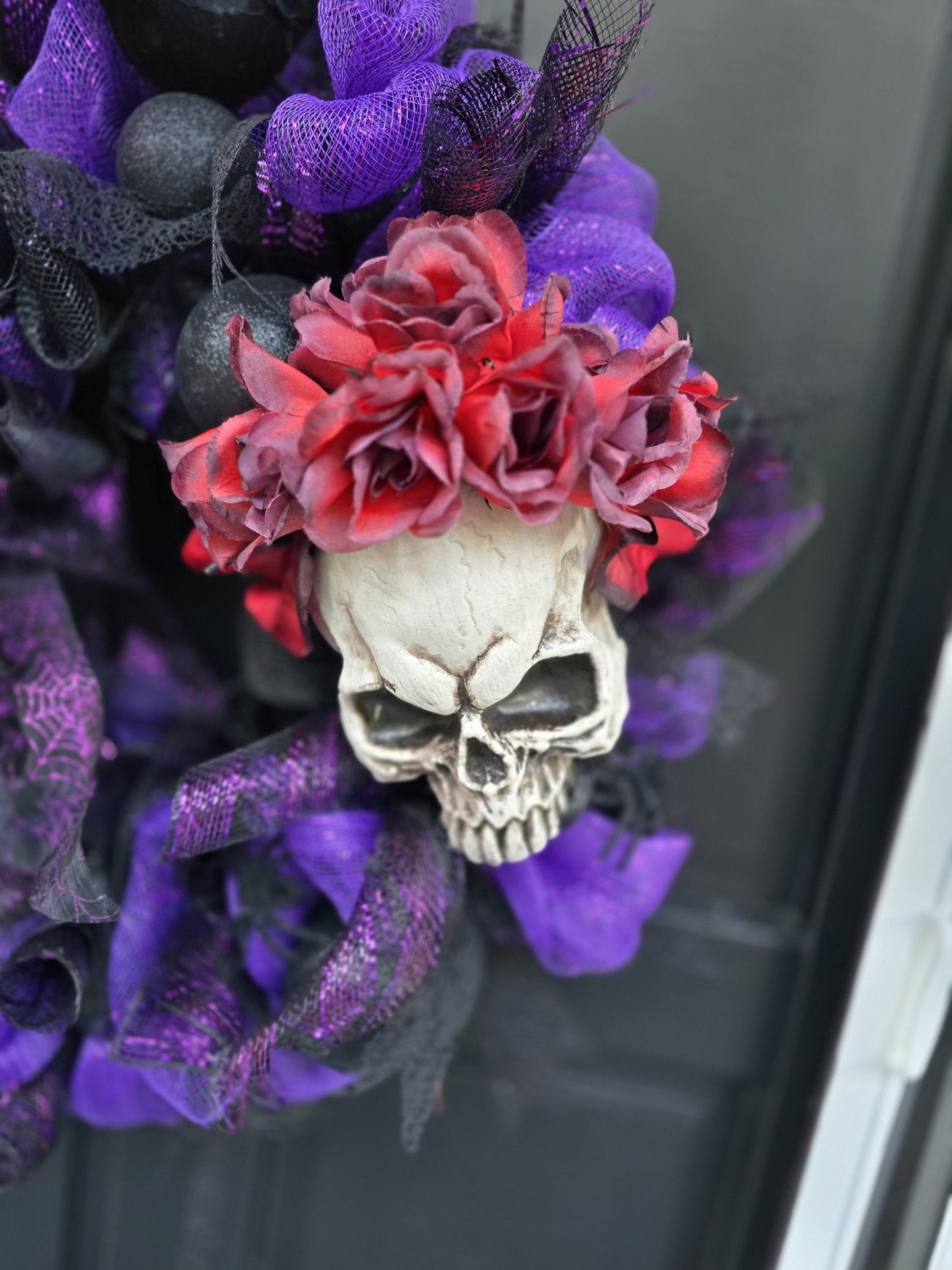 Large Halloween Front Door Wreath Spooky Hanger Black Red Purple Creepy Spider Wall Porch Hanger Handmade House Decor Decoration Welcome