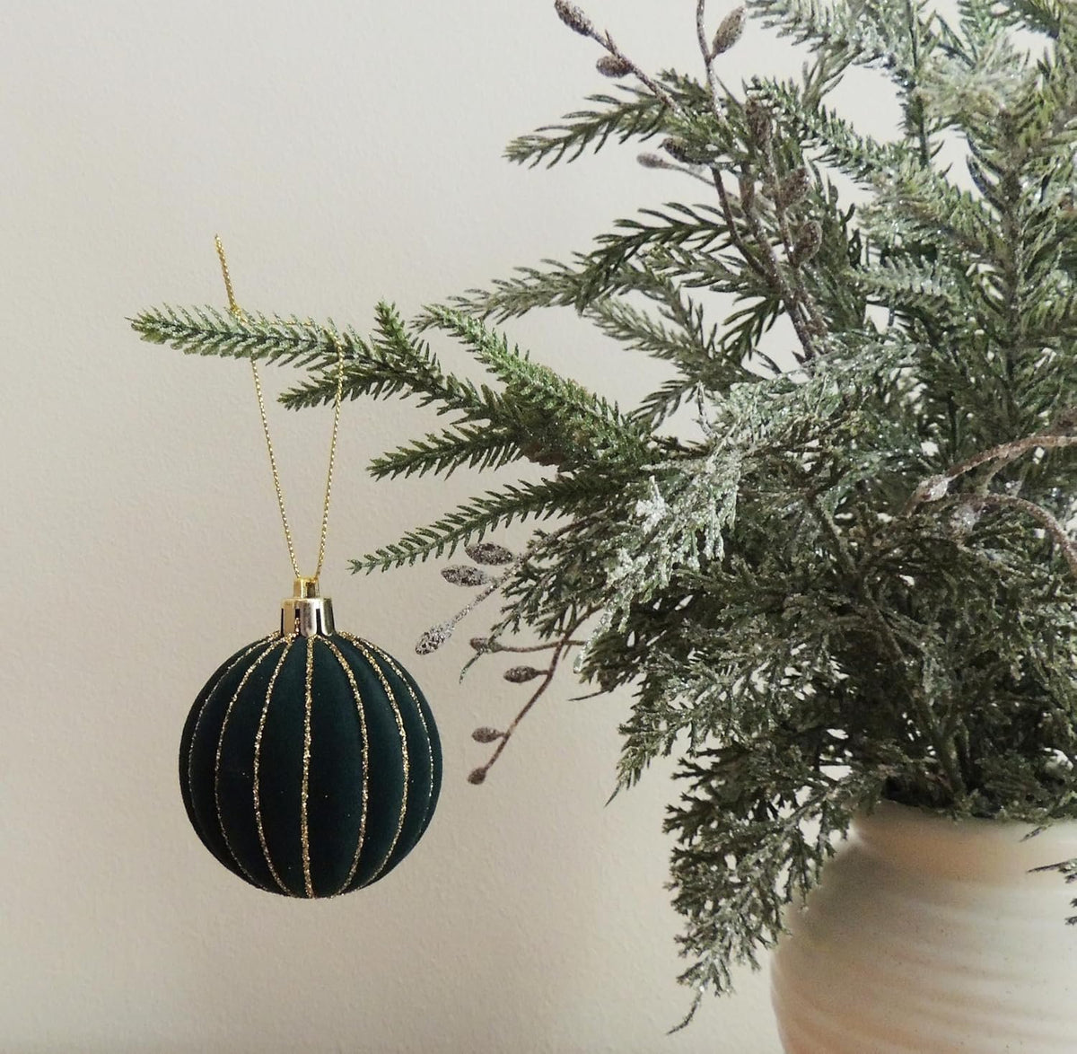 Fancy 6cm Velvet Christmas Tree Baubles Gold Glitter Stripes Pack of 20