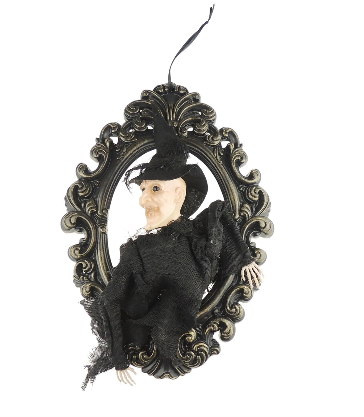 Spooky Ornate Black 3D Hollow Oval Witch Photo Frame Halloween Decor