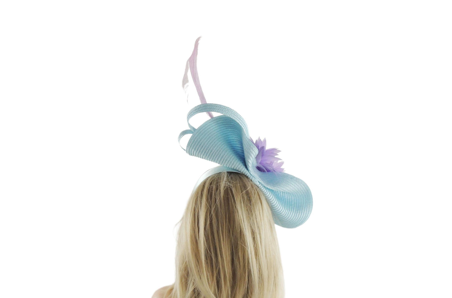 Baby Blue Lavender Lilac Statement Fascinator Womans Hat Kentucky Derby Ascot Weddings Garden Cocktail Tea Parties Church Feather Hatinator