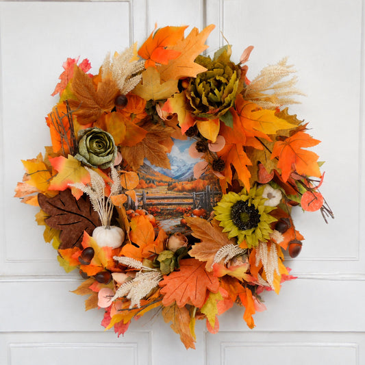 Autumn Harvest Wreath 45cm | Sunflowers, Pumpkins & Fall Front Door Decor