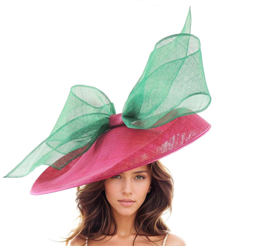 Fuchsia Hot Pink Emerald Green Statement Hatinator Kentucky Derby Fascinator Womens Ascot Headwear Ladies Day Hats Formal Occasion Fancy Hat