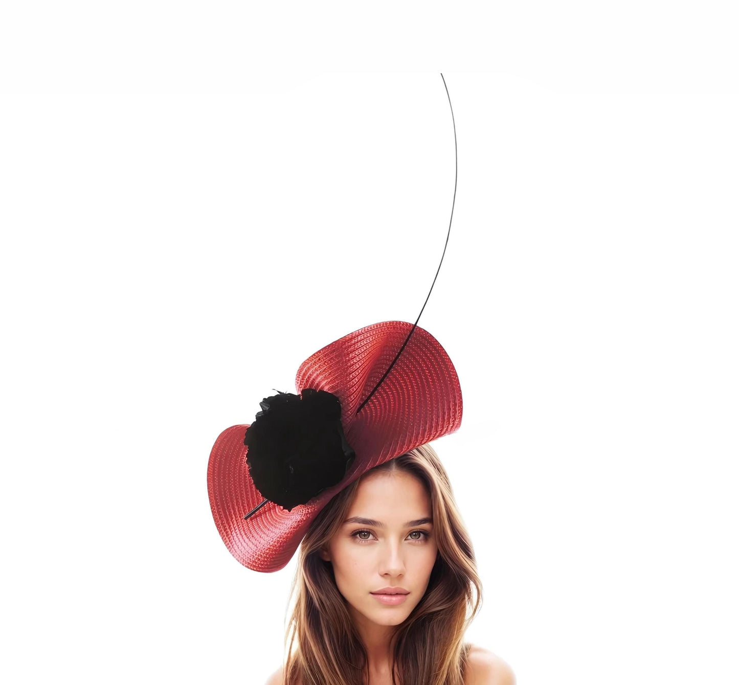 Black Red Statement Kentucky Derby Ascot Fascinator Hat Feather Headband Tea Party Cocktail Race Day Church Polo Wedding Guest Flower Custom