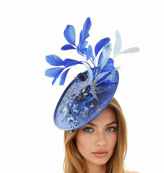 Kentucky Derby Hat Ascot Fascinator Royal Baby Blue Feather Wedding Cocktail Tea Party Ascot Formal Occasion Race Headband Halo