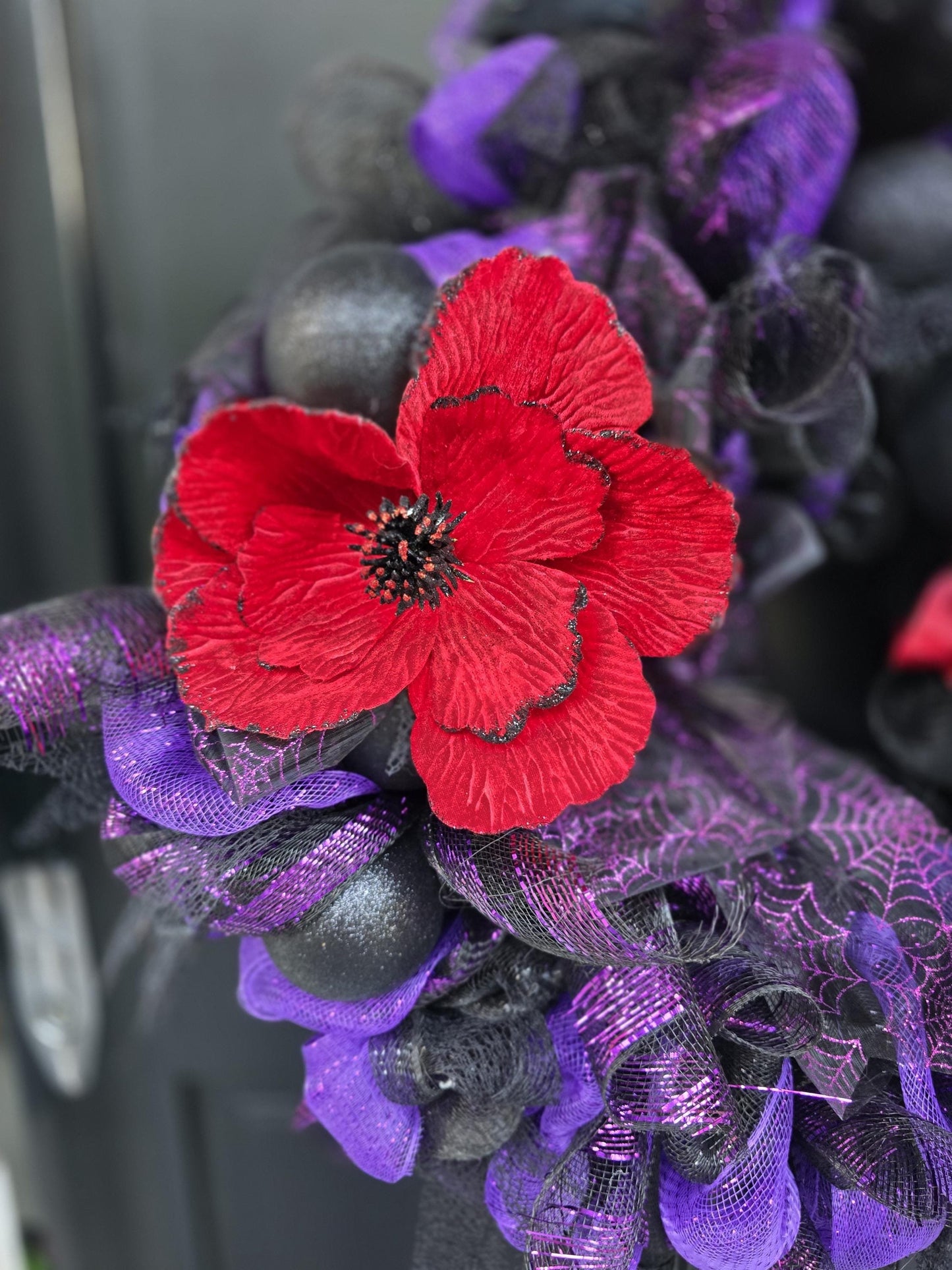 Large Halloween Front Door Wreath Spooky Hanger Black Red Purple Creepy Spider Wall Porch Hanger Handmade House Decor Decoration Welcome